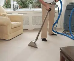 Carpet cleaning professional removing dirt and stains with a hot-water extraction tool in a home, Memphis, TN.